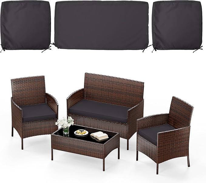 3 Pack of Outdoor Seat Cushion Replacement Set Suitable for 4 Pieces of Wicker Rattan Furniture Terrace Guest Set Sofa Chair (36x18x2, 18x18x2), Only Cover