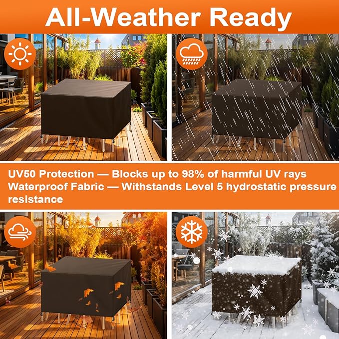 Patio Furniture Cover Rectangle 100"(L) x 44"(W) x 36"(H), Custom Heavy Duty 420D Waterproof Outdoor Cover with Drawstring & Buckles for Table Chair Garden, Coffee