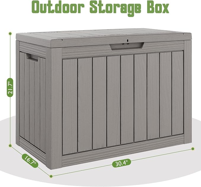 Outdoor Storage Box, 50 Gallon Deck Box with Lockable Lid, Waterproof Resin Storage Bin for Cushions, Garden Tools, Patio Furniture, Grey