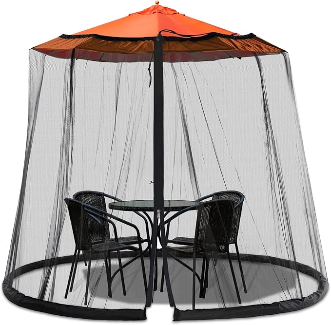 Patio Mosquito Netting - Mosquito net for Patio Garden and Outdoor Umbrellas with Adjustable Elastic Cord and Zipper Umbrella net