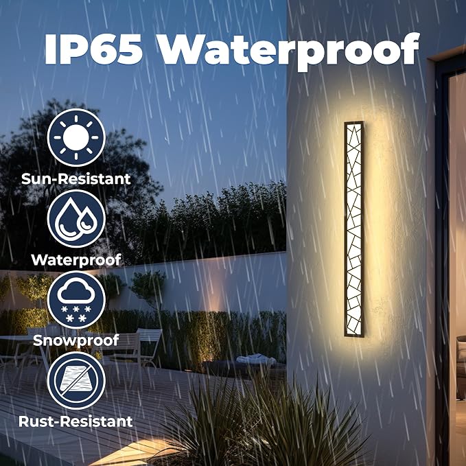 Outdoor Wall Lights 45.3inch Modern Outdoor Wall Sconce LED Long Wall Sconces Black Front Porch Light Waterproof Led Wall Light IP67 3000K Exterior Lighting Fixtures