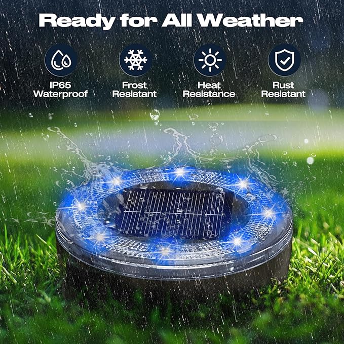 vighep Mini Solar Ground Lights, 12 Pack Solar Lights Outdoor Waterproof, Upgraded LED Flat Landscape Lighting for Outside Pathway Garden Patio Yard Driveway,Blue
