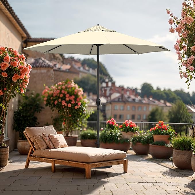 California Umbrella 10-Year Protection 9 Ft Outdoor Patio Umbrella, Pacifica Fade-Resistant Fabric, Auto-Tilt, Heavy Duty Aluminum Frame, 8 Reinforced Ribs for Pool or Deck, Bronze Pole, Canvas