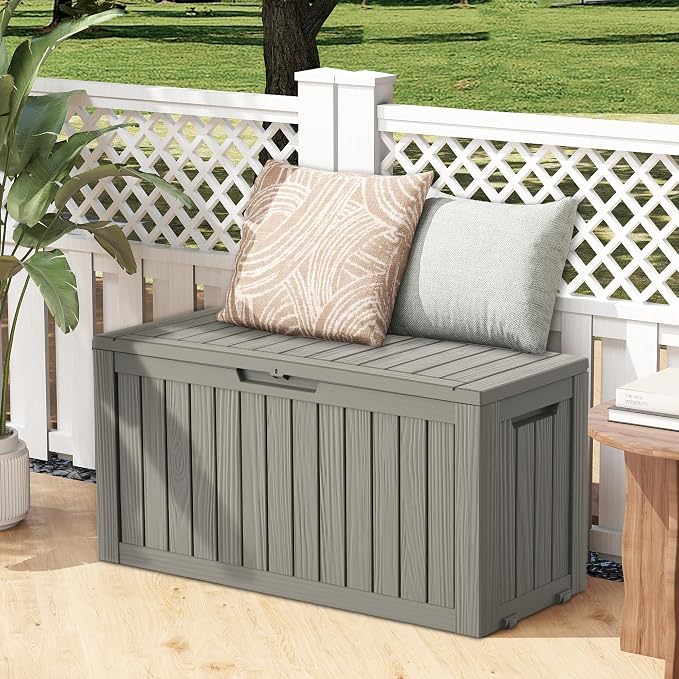 Outdoor Storage Box, 75 Gallon Waterproof Deck Boxes, Resin, Lockable Pool Deck Box for Garden Tools, Patio,Pool Accessories, Cushions, Large Delivery Boxes with Handle，Weatherproof & UV-Resistant
