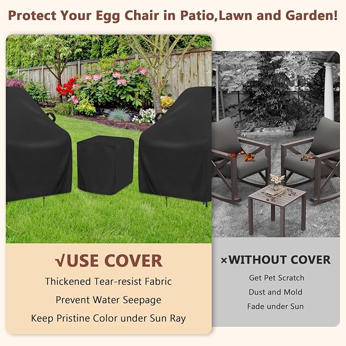 3 Piece Outdoor Furniture Cover Set - 28in Patio Chair Covers with Table Shield, 420D Oxford Fabric Waterproof UV Protection with Drawstring & Buckles, Black (2 Chair + 1 Table Cover)