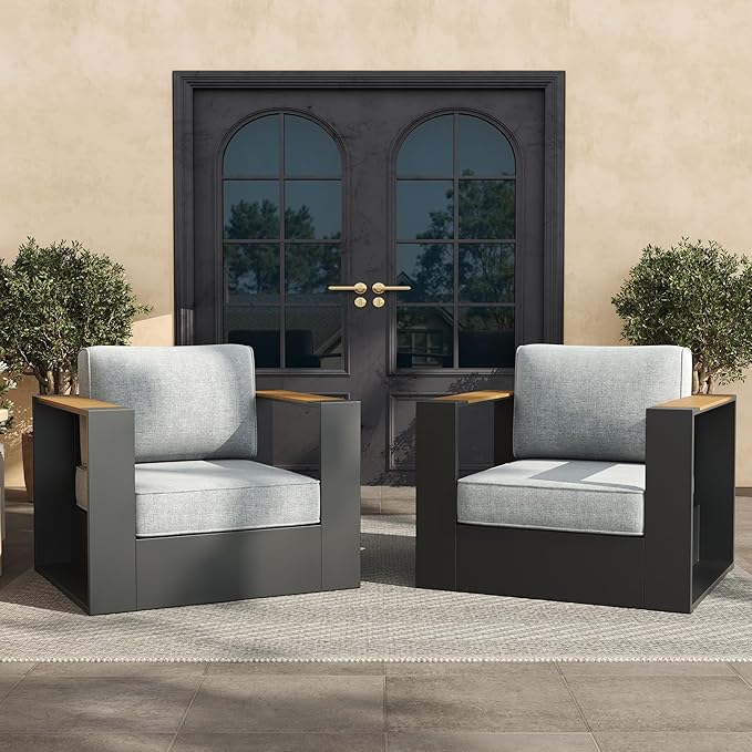 Aluminum Patio Furniture Set, 2 Seats Luxury Seating Furniture, All Weather Outdoor Conversation Sets with 6" Thickened Cushions