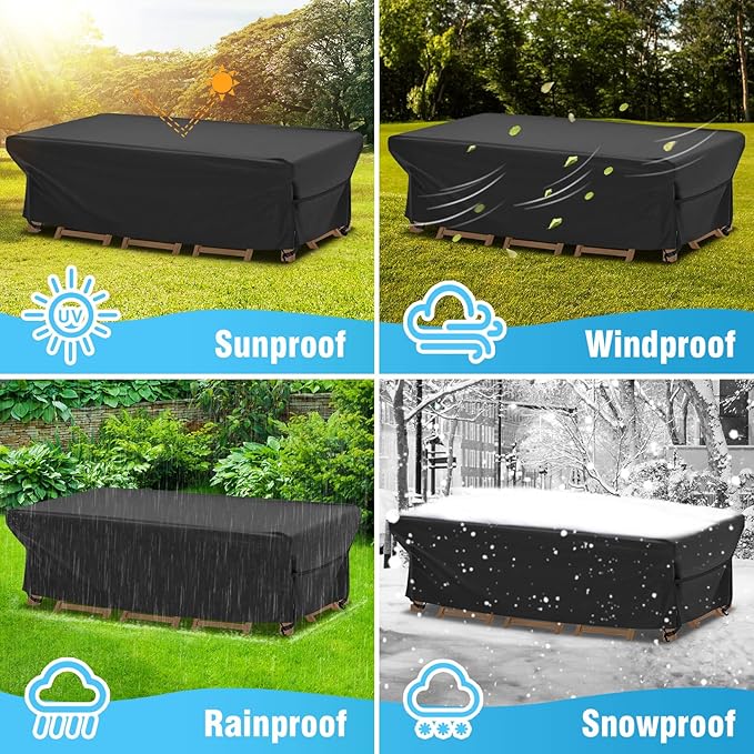 Velway Patio Table Chairs Set - Waterproof 88"L x 62"W x 28"H Outdoor Bistro Dining Set - Fire Pit Table Cover - Furniture Cover - Small Rectangle - Ultra Windproof - UV-Resistant
