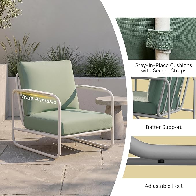 3-Piece Aluminum Patio Furniture Set, Spacious Deep Seating Chairs with 6-Inch Thick Cushions and Coffee Table, All-Weather Rust-Resistant Outdoor Seating for Backyard, Deck, Porch, Balcony