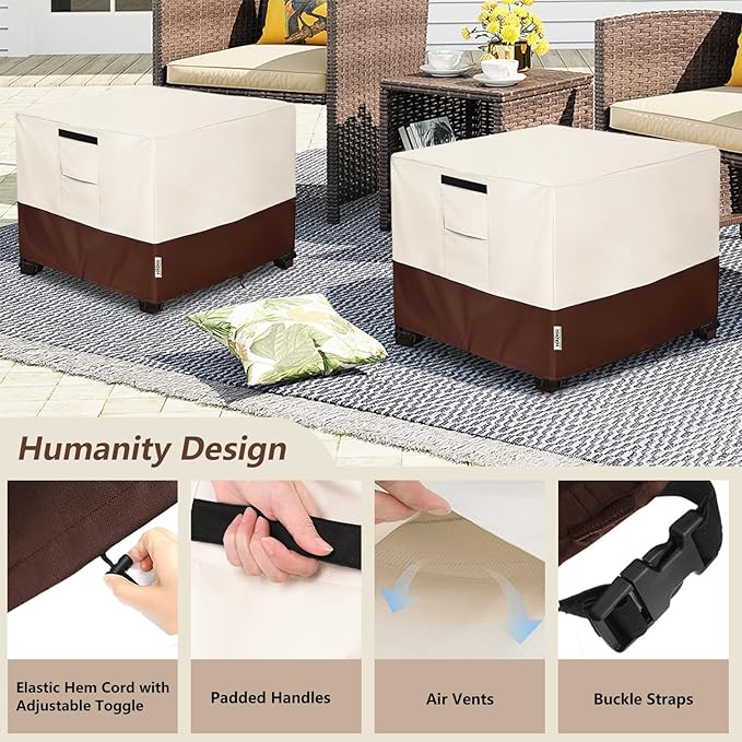 Patio Ottoman Cover Waterproof Square Outdoor Small Side Table Covers,25" W x 25" D x 18" H,Outdoor Rectangular Waterproof Table Cover(Beige)