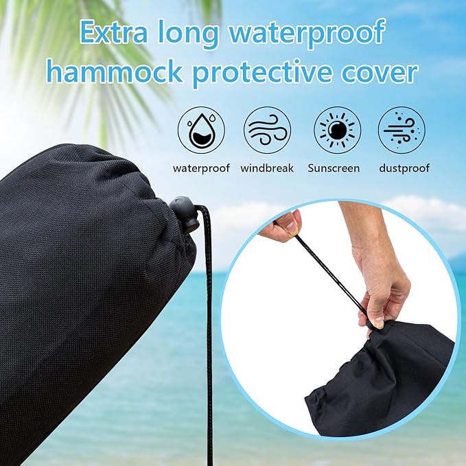 Hammock Cover,Waterproof Hammock Sleeve Protector,16 ft Hammock Storage Fits Most Outdoor Hammock for Hiking Camping,Keep Your Hammock Pristine for Years,Black (Cover Only)