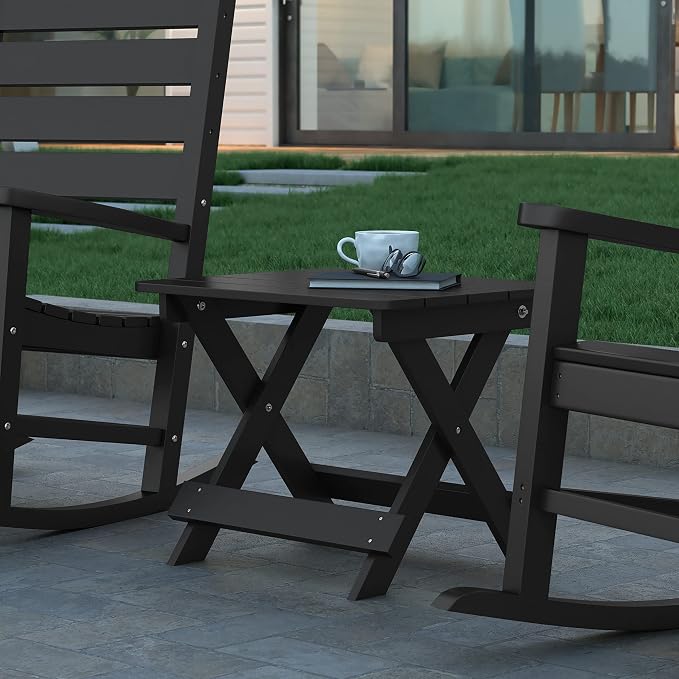 EMMA + OLIVER Haley Outdoor Folding Side Table, Portable All-Weather HDPE Adirondack Side Table, Black