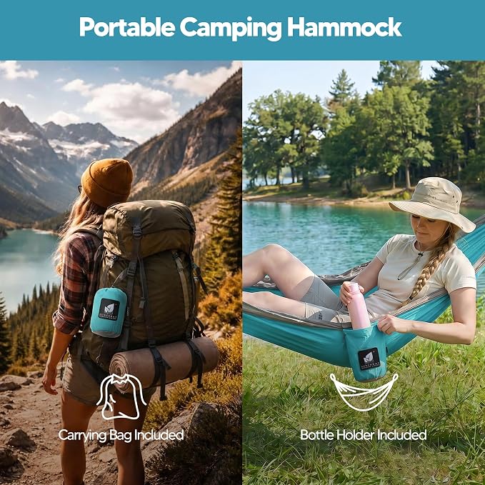 SUNCREAT Hammocks Backpacking Hammock for Camping, Lightweight Camping Hammock for Outside, Blue Green