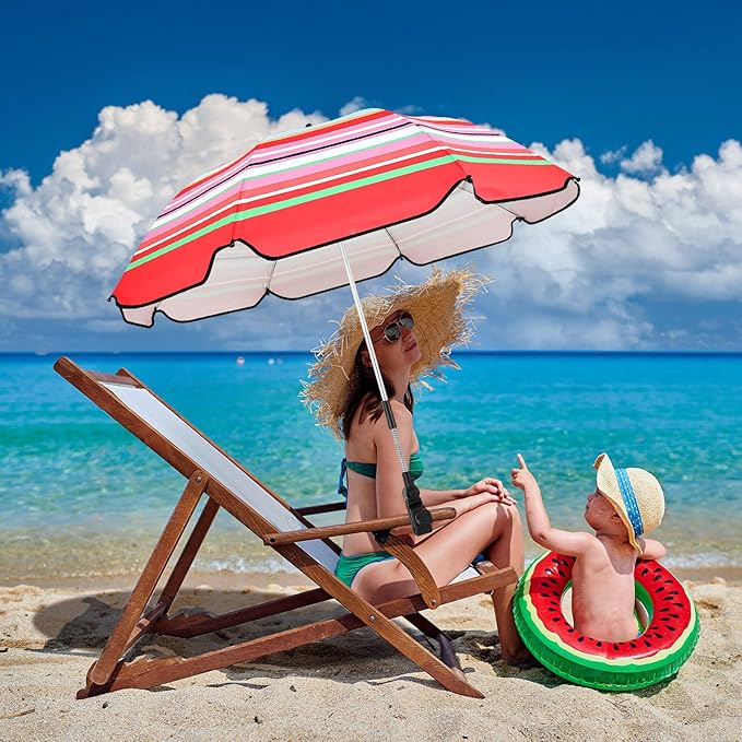 Buryeah 2 Pcs Beach Chair Umbrella Automatic with Universal Adjustable Clamp 44" UPF 50+ Portable Clamp on Beach Chair for Wheelchair Patio Golf Carts Camping