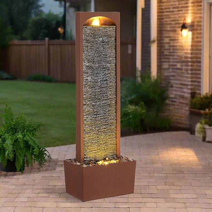 Teamson Home Outdoor 38.5” Textured Waterfall Fountain Yard Décor Red Rock