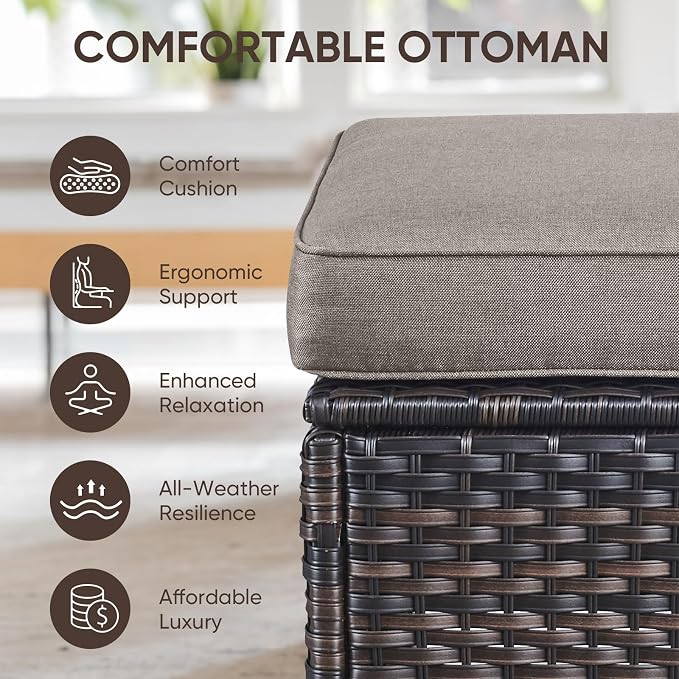 Swivel Patio Chairs sofa Set of 8 with 6" Thick Cushion - Wicker Outdoor Swivel Rocker Patio Chair ,Sofa/Glass coffee table, High Back Comfortable Outdoor Glider Chairs - Brown Wicker | Gery Cushions