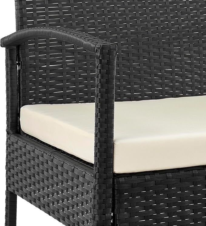 Manhattan Comfort Noli 3-Piece Patio Conversation Set, Outdoor Furniture Made of Steel Rattan | Includes 2 Modern Armchairs, Tempered Glass End Table, Removable Waterproof Cushions, Cream