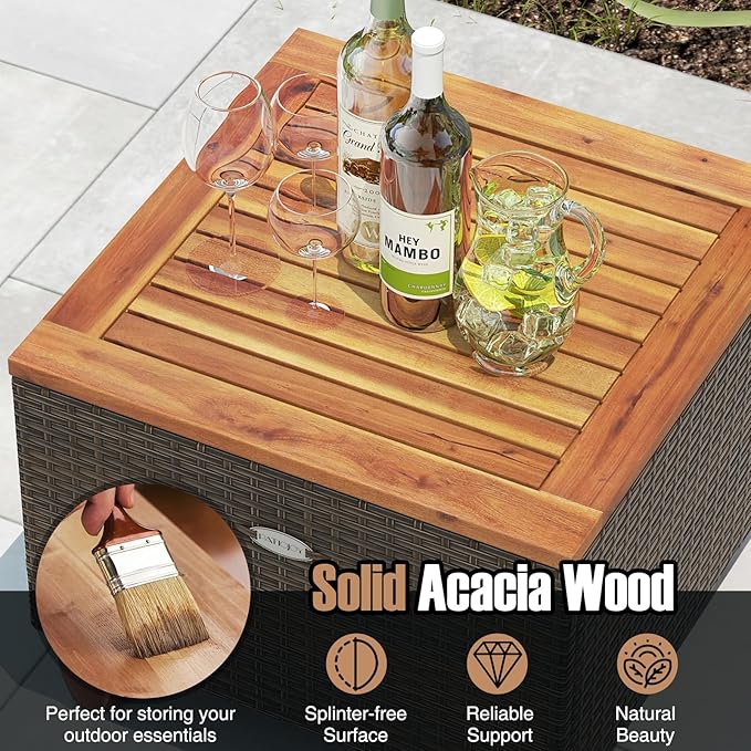 HAPPYGRILL 3-Piece Rattan Patio Conversation Set with Storage Table, Outdoor Wicker Sofa Furniture Set with Cushions for Balcony Backyard Porch
