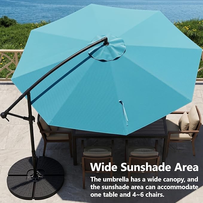 10FT Patio Umbrella, 360° Rotation Offset Cantilever Umbrella with Crank Tilt Fabric Canopy, UV & Water Resistant Outdoor Shade Hanging Umbrellas for Pool Deck Backyard Garden