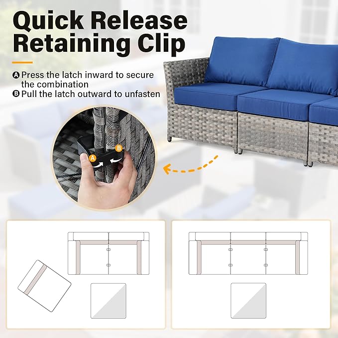 Fully Assembled & Spacious 9-Pc Outdoor Sofa Set, Patio Rattan Conversation Group with Rocking Chair and Tea Table
