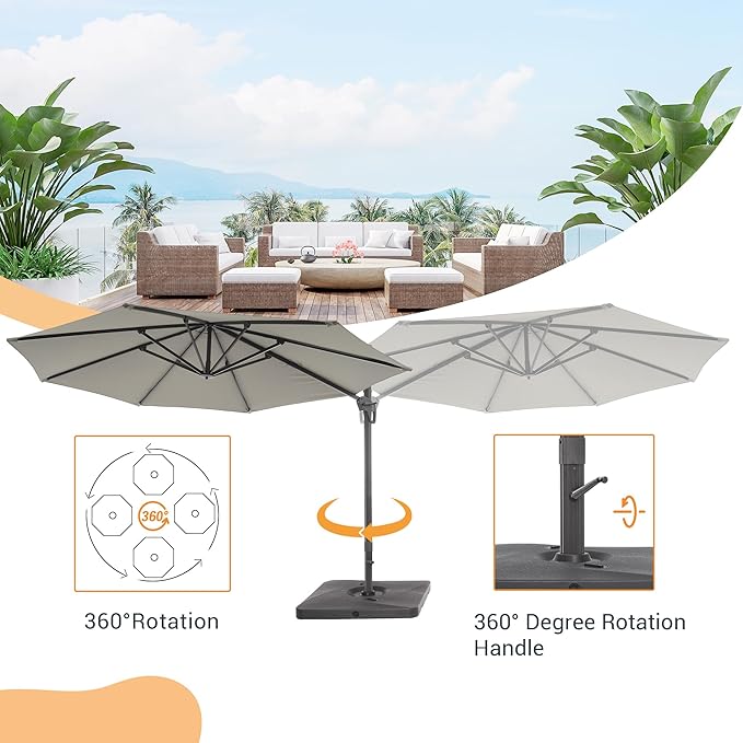 FLAME&SHADE 11 ft Cantilever Offset Patio Umbrella, Large Heavy Duty Outdoor Patio Umbrella Aluminum 360° Rotation Round Outdoor Umbrella for Deck,Pool,Backyard