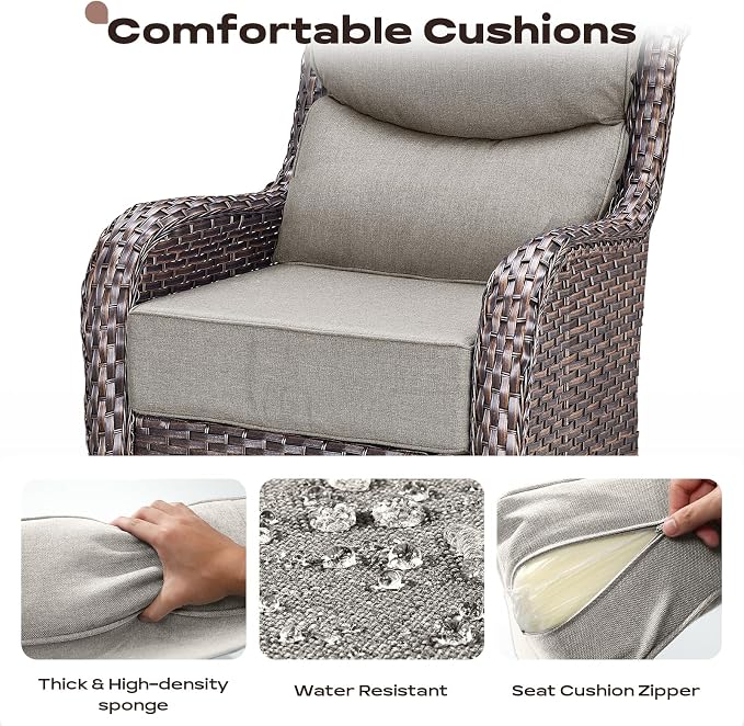 Rilyson Outdoor Patio Furniture Set - Weather Resistant Wicker,High Back,6 inch Cushions,4 Piece Patio Furniture Set with Swivel Rocker Chairs and Ottomans for Deck Porch Yard,Brown/Beige