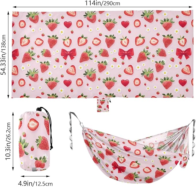 Camping Hammock Outdoor Hammocks for Outside Strawberry Daisy Beach Trees Portable Lightweight with Pockets Tree Straps Indoor