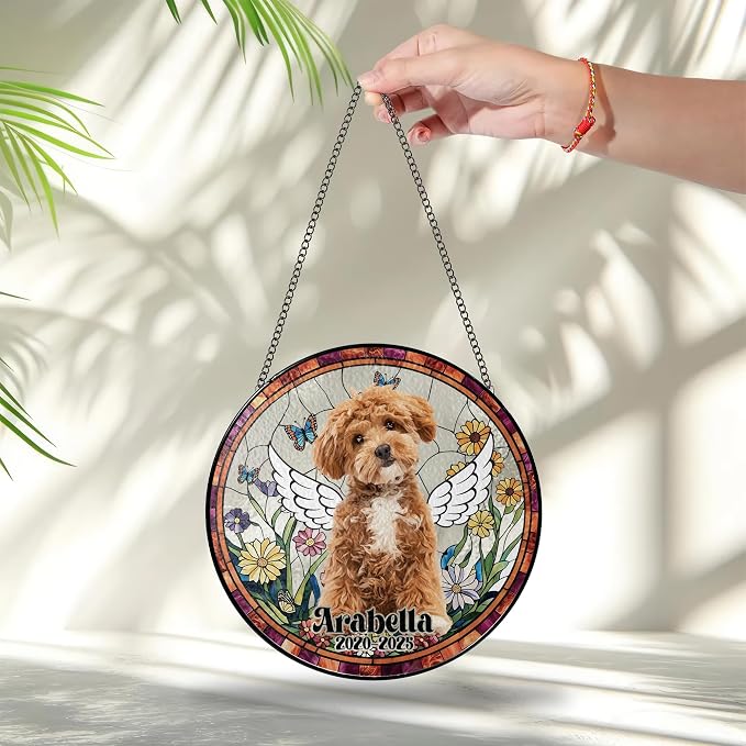 Custom Photo Memorial Dog Suncatcher Custom Cat, Pet Stained Glass Keepsake – Loss of Pet Sympathy Gift – Stained Glass Dog Memorial Window Hanging Sun Catcher– Pet Remembrance Gift
