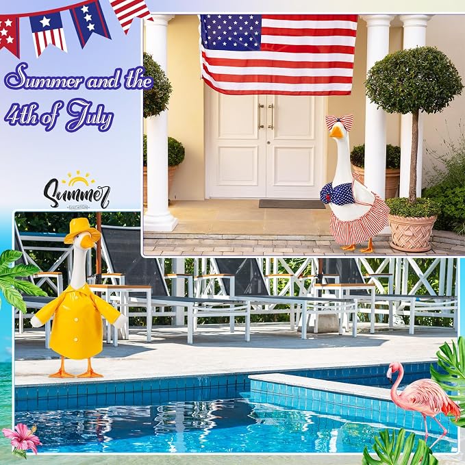 FuWeave 8 Set Holiday Porch Goose Outfits 23'' Goose Clothes Summer Fall Halloween Christmas Winter Thanksgiving Valentine St. Patrick Easter 4th of July Lawn Porch Geese Costume for Patio Yard Decor