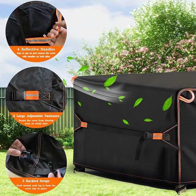 Patio Furniture Cover, Outdoor Furniture Covers Waterproof, Heavy Duty 600D Sectional Sofa Set Covers Table and Chair Set Cover with Reflective Strips 128" L×83" W×28" H