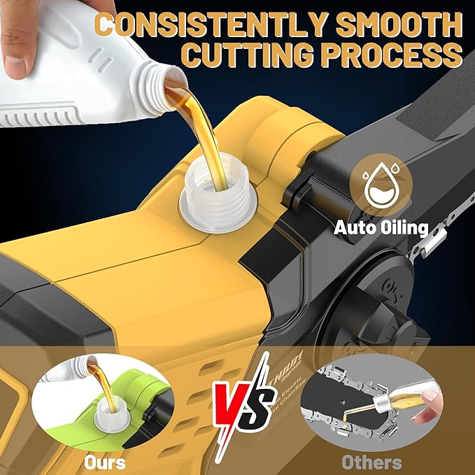 MGYM Electric Chainsaw, 10 Inch Handheld Cordless Chainsaw with 2x4.0A Batteries 2 Chains and Charger, Tool Free Auto-Oiling Battery Powered Chainsaw for Tree Trimming Wood Cutting Yard Work (Yellow)