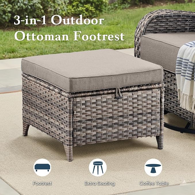 Belord Luxury 6" Thick Cushioned 6 Pieces Patio Furniture Set with Outdoor Couch, Wicker Outdoor Conversation Set with High Back Swivel Rocker Chairs for Deck Porch Yard and Poolside - Grey+Grey