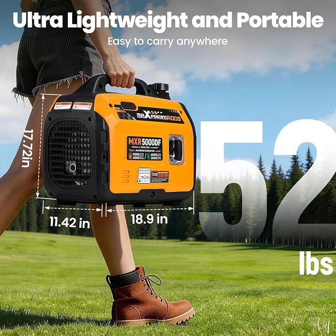maXpeedingrods 5KW Dual Fuel Inverter Generator for RV Outdoor Events Home | 5000 Watt Gasoline&Propane Powered,CO Auto-Shutdown,Parallel,EPA & UL 2201 Certified,LPG Extended Runtime,Compact MXR5000DF