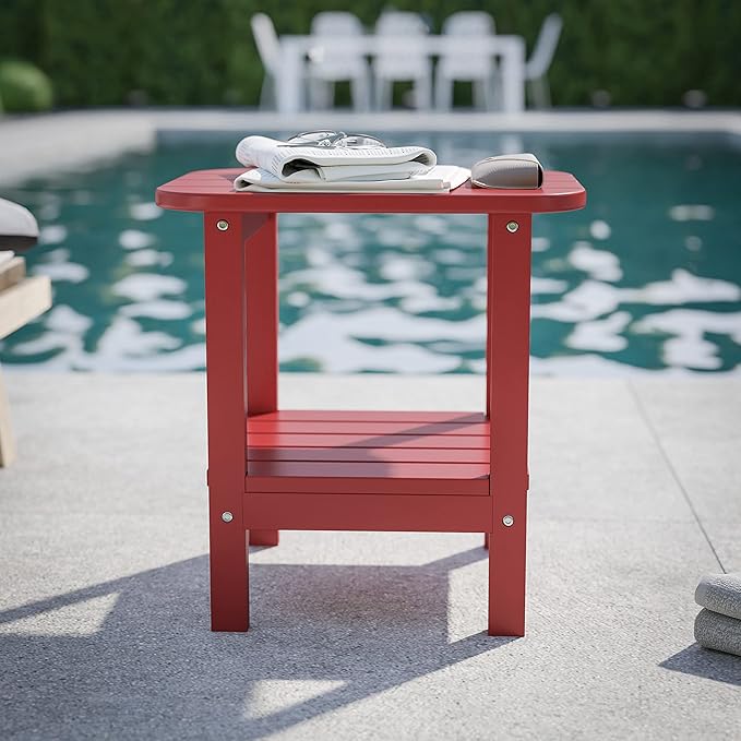 Flash Furniture Newport 2-Tier Adirondack Side Table - Recycled HDPE All-Weather Materials - Indoor/Outdoor - Red