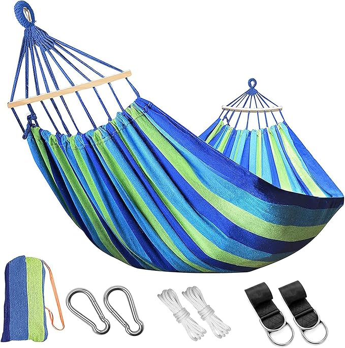 HUHJYUGE Brazilian Double Hammock with 2 Tree Straps, Soft Canvas Camping Hammock Without Stand, Canvas Hammock Replacement for Backyard, Porch, Outdoor and Indoor (B 260x150cm)