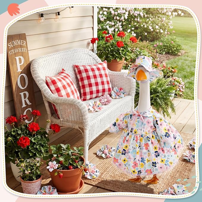 FuWeave Fall Porch Goose Outfit for Lawn Decor | Fits 23"/17" Lawn Plastic/Cement Statue Goose Costume Dress for Front Outdoor Courtyard Garden Patio Yard Decoration