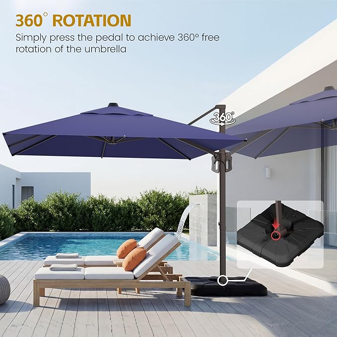 HASLE OUTFITTERS 9x12 FT Patio Cantilever Umbrella with Base, Outdoor Offset Large Rectangular Heavy Duty Umbrellas with 360° Rotation for Pool Garden Deck，Navy
