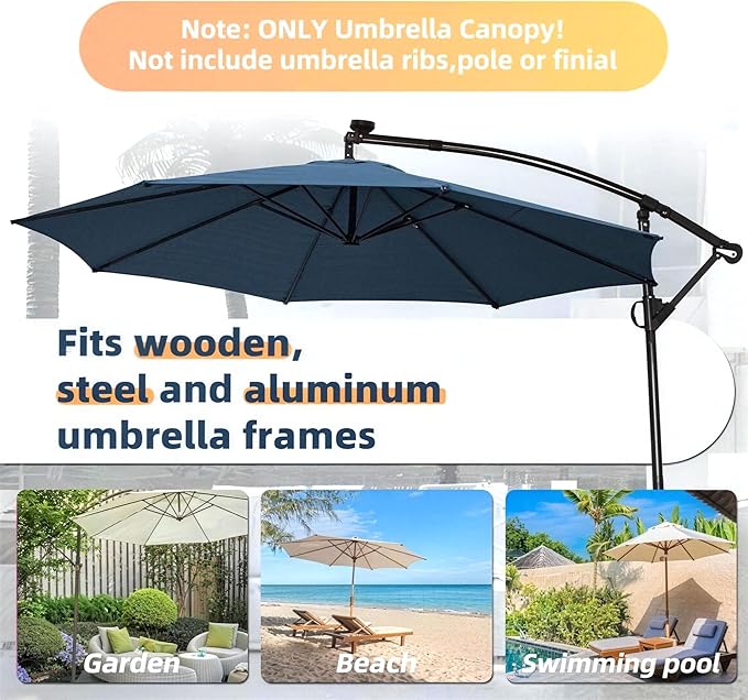 11FT Cantilever Patio Umbrella Replacement Canopy Outdoor Large Round 8 Ribs Length 64" to 66" (Canopy Only) Waterproof & UV