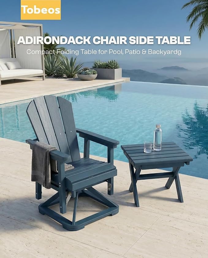 Outdoor Folding Side Table,HDPE Material, Portable Space-Saving Design, Weather-Ready with Authentic Wood-Grain Feel (Navy Blue, 1 Table)