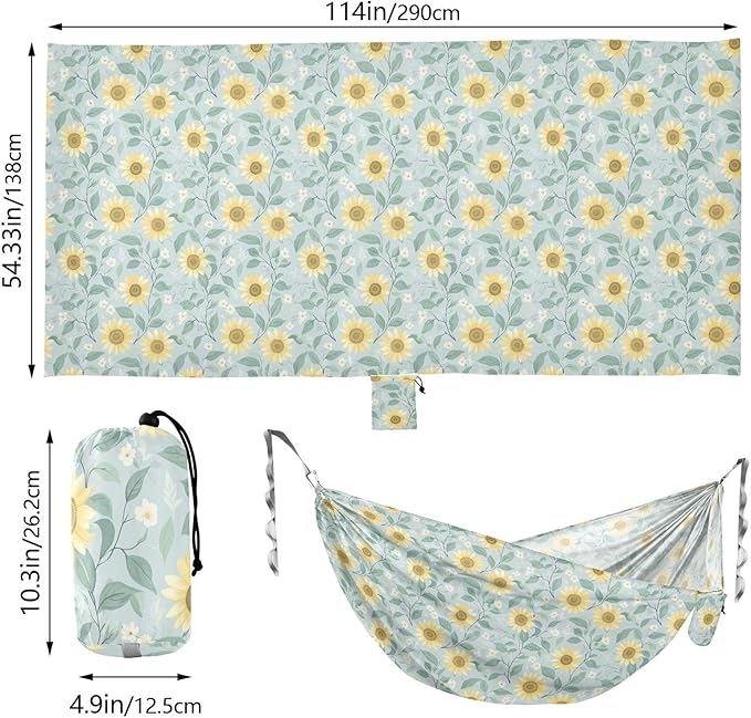 Sunflowers Blue Hammocks with Tree Straps Hanging Hammock for Indoor Outdoor Patio