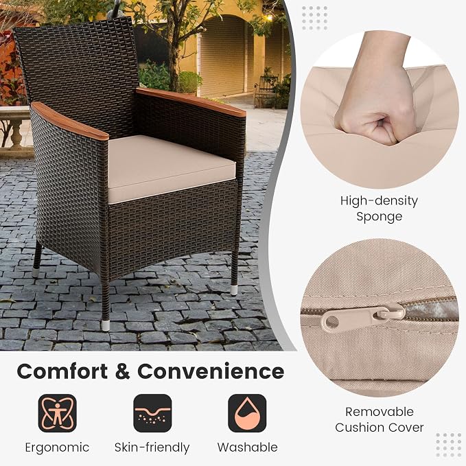 Tangkula 9 Pieces Outdoor Dining Set - Patio Wicker Furniture with Acacia Wood Table Top, Rattan Dining Table Chairs Perfect for Outdoor and Indoor