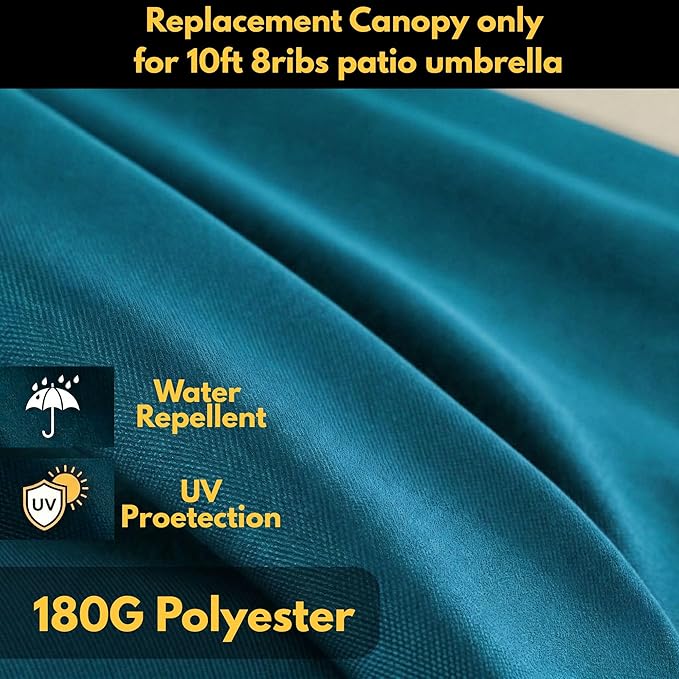 10ft Patio Umbrella Replacement Canopy for 8 Ribs, Outdoor Umbrella Canopy ONLY, Market Umbrella Top, Water-Resistant & UV-Protective
