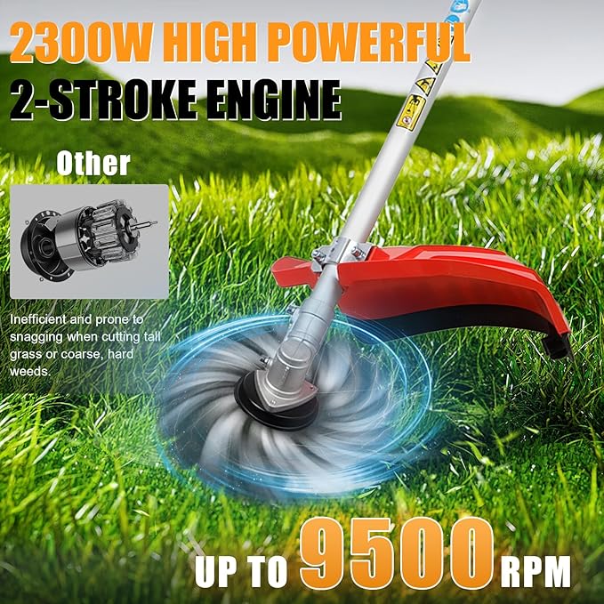 2025 Upgraded 5 in 1 Gas Multi Functional Trimming Tools, 52CC 2 Stroke Gas Weed Eater, Weed Wacker Gas Powered, 9500rpm High Power Gas String Trimmer, Brush Cutter for Garden, Yard, Home Orange