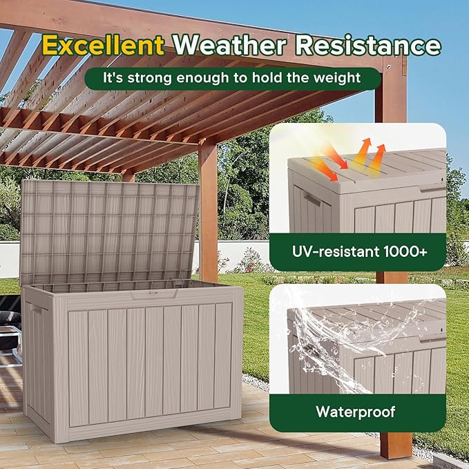 Deck Box Large Outdoor Storage for Patio Furniture,Outdoor Cushions,Garden Tools and Pool Supplies,Waterproof,Resin,Lockable (Grey, 47 Gallon)