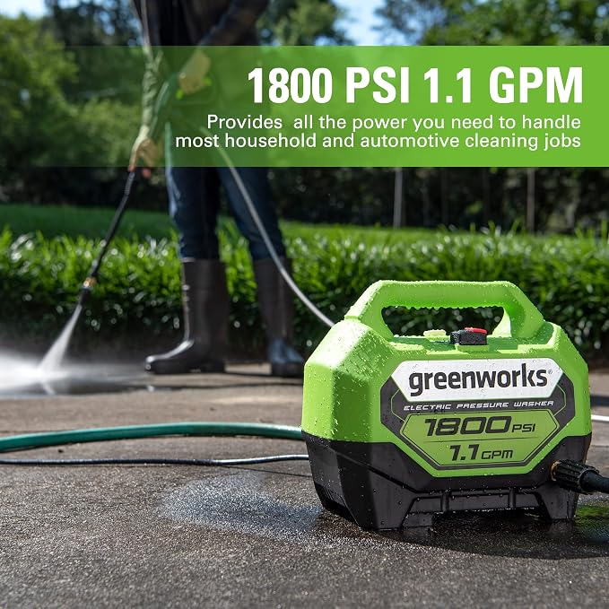 Greenworks 1800 PSI (1.1 GPM) Electric Pressure Washer PWMA Certified & 12" (in.) Surface Cleaner Pressure Washer Attachment