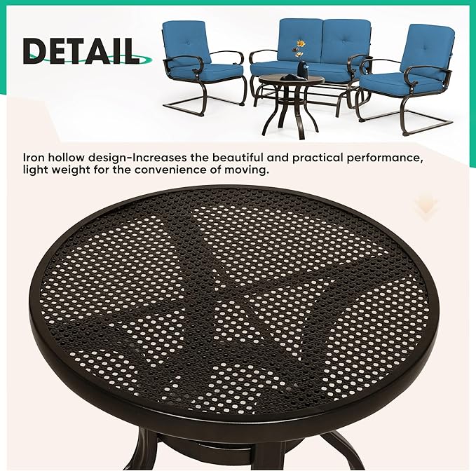 Incbruce Patio Conversation Sets - Outdoor Metal Furniture Set (Peacock Blue, Wrought Iron, 4Pcs Including Glider, Bistro Table, 2 Spring Lounge Chairs)