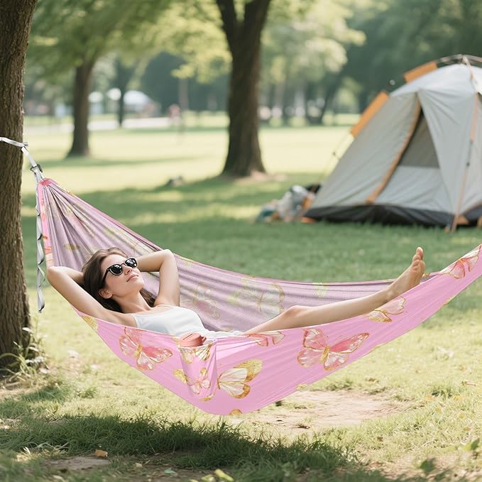 Camping Hammock Outdoor Hammocks for Outside Butterfly Watercolor Beach Trees Portable Lightweight with Pockets Tree Straps Indoor Small