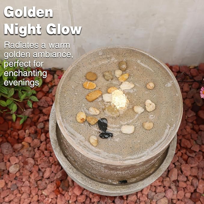 Sunlinua 18H Modern Outdoor Water Fountain with Led Lights Tiered Cascading Waterfall Feature with Quiet Pump Floor Water Fountain for Patio Garden Backyard Decking Home and Indoor Décor Brown Brown