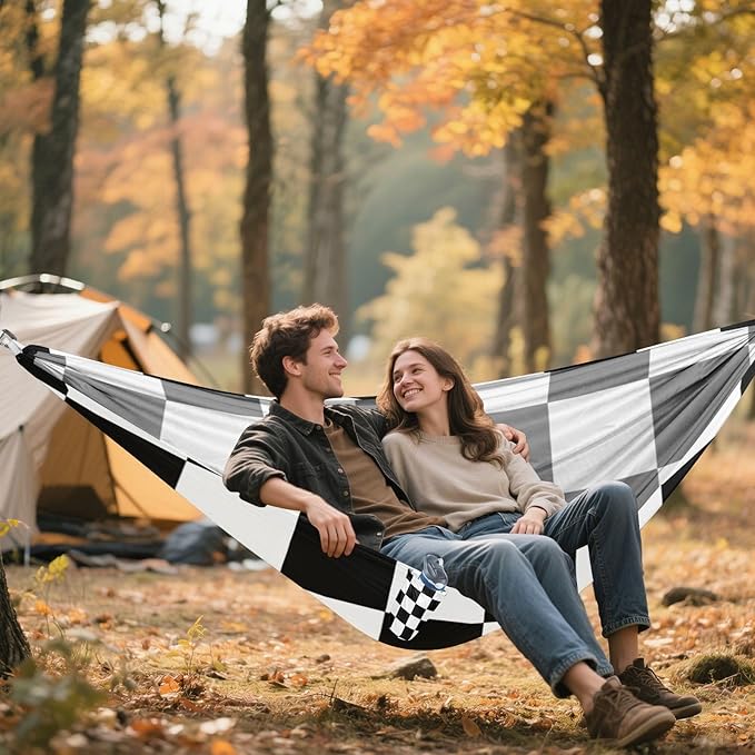 Black and White Checkered Pattern 330lb Capacity Camping Hammock Fabric Hammock for Camping Travel Accessories para ir de Camping