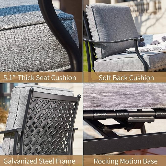 Patio Conversation Set 4 Pieces Cushioned Outdoor Furniture Sets with All Weather Frame Grey Cushion for Porch Backyard Lawn