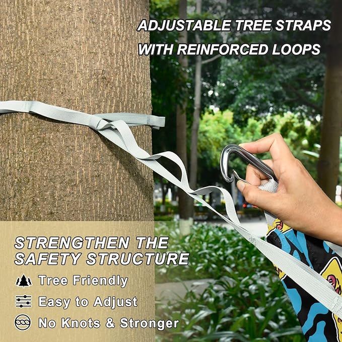 Camping Hammock Outdoor Hammocks for Outside Blue Tiger Pizza Stripe Beach Trees Portable Lightweight with Pockets Tree Straps Indoor Small